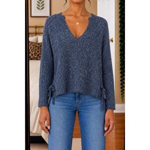 NWT John + Jenn Anthropologie Navy Blue Size M Pullover Sweater Boho Cozycore